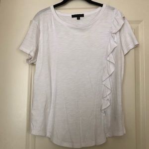White cotton T-shirt with ruffles on one side